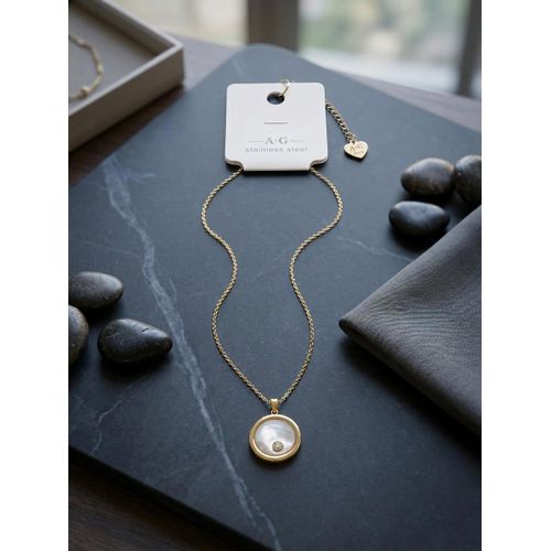 Collier Femme Acier Inoxydable Dor Pendentif Mdaillon Nacre Strass Chane Fine Rglable Acier-Oxydation SoreliaBijoux