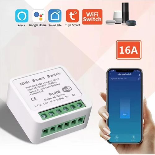 Module d'interrupteur intelligent Wifi Tuya mini 16A, interrupteurs de lumière pour maison intelligente, contrôle bidirectionnel, compatible avec Tuya Smart Life, Alexa, Google Home