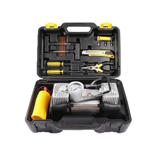 Gonfleur Pneus Voiture 12V + Kit Réparation – Pack Complet avec Mallette