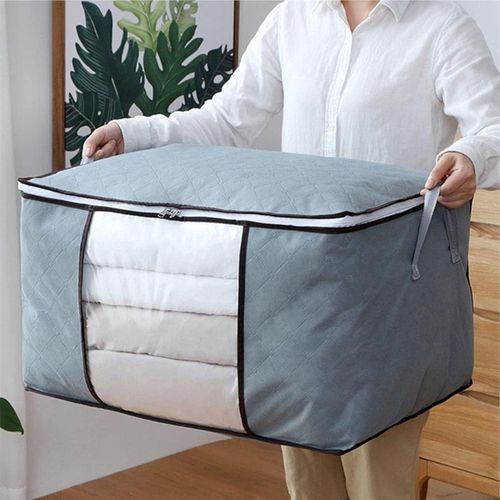 Sacs de Rangement pour Couettes – Lot de 4 Sacs de Rangement Grande Capacité avec Fermeture Éclair (Gris)