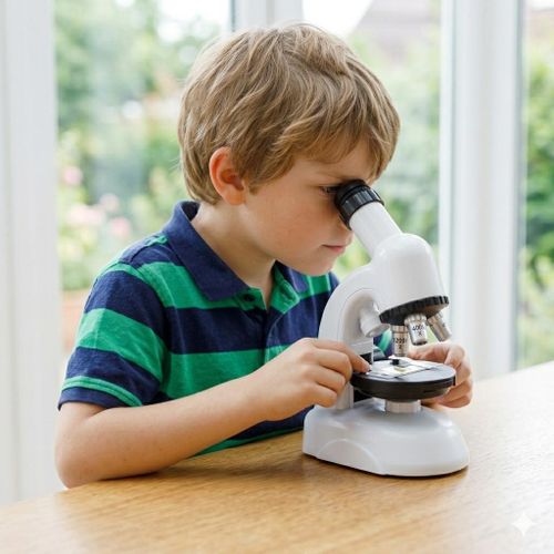 Microscope Enfant Éducatif, Grossissement 100x 400x 1200x, Kit d'Observation Scientifique Monoculaire pour Débutants, Jouet STEM Fille et Garçon dès 3 Ans