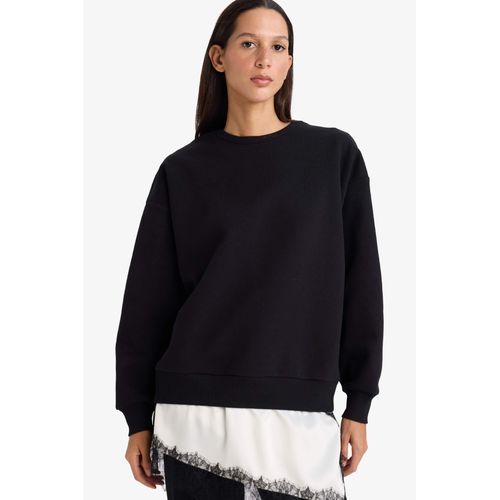 Sweatshirt à col rond avec dentelle Coupe décontractée