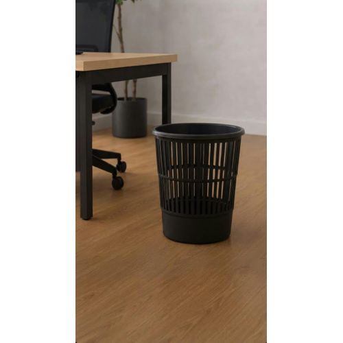 Corbeille à Papier de Bureau en Plastique Résistant - Noir - Design Aéré pour Bureau, Maison et Chambre