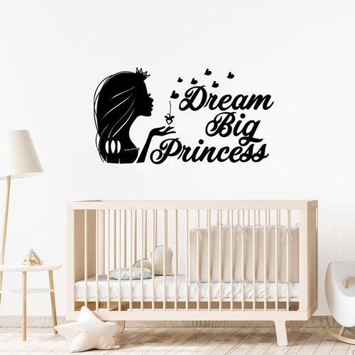 Sticker Mural Princesse – Citation Dream Big Princess pour Chambre de Fille ou Bébé-VIN-BB-500-noir