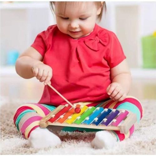 Piano à main - Xylophone Musical en Bois pour Enfants - 8 Notes Colorées avec Maillots
