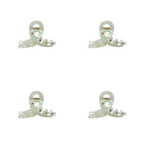 Pince à Cheveux - Plastique Acétate Strass Fleurs - Fixation Forte Élégante - Vert Pâle 9cm - Lot de 4