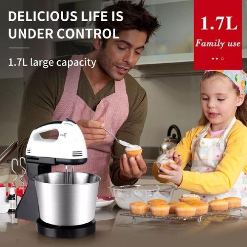 Batteur electrique avec bol en acier inoxydable 1.7L, Robot patissier et fouet electrique 7 vitesses avec crochets a petrin, Mixeur batteur de cuisine 2 en 1 pour preparation gâteaux creme et patisserie