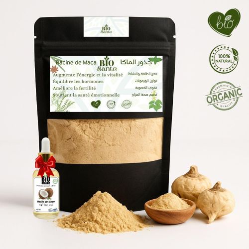 Maca poudre qualité premium usage quotidien 50 g + huile de Coco 15ml gratuit