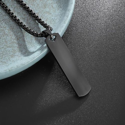 Collier Avec Pendentif Barre Carre Gomtriques en Acier Inoxydable Noir la Mode Pour Hommes