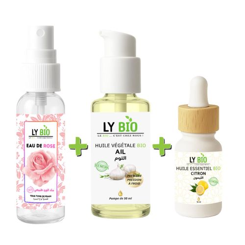 حزمة LYBIO ماء الورد 100 مل زيت الثوم 50 مل - مضخة زيت الليمون الأساسي 10 مل