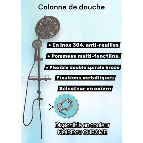 Excellent qualité en INOX 304 Ensemble Colonne de douche couleur NOIR