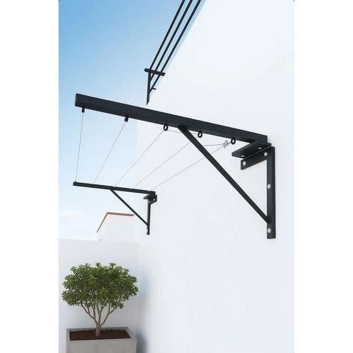 Étendoir à linge mural rétractable métallique, sèche-linge mural pliable robuste, support linge gain de place, usage intérieur extérieur