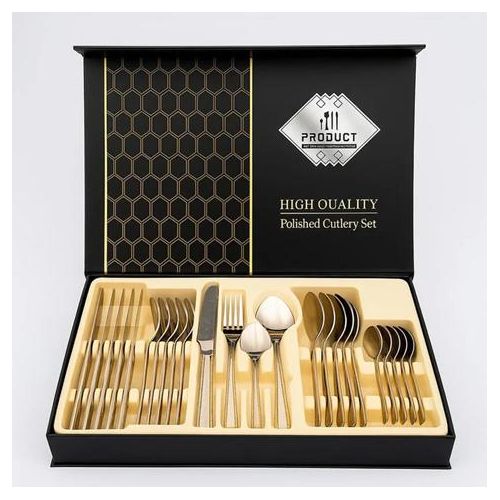 طقم أدوات مائدة من الستانلس ستيل 24 قطعة (ذهبي وفضي)