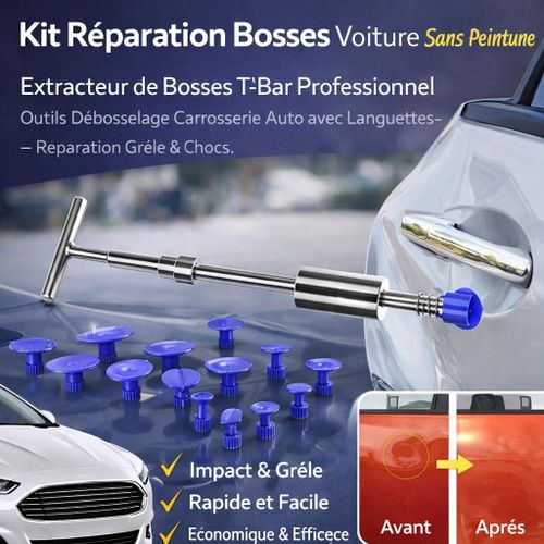 Kit Réparation Bosses Voiture Sans Peinture – Extracteur de Bosses T-Bar Professionnel – Outils Débosselage Carrosserie Auto avec Languettes – Réparation Grêle & Chocs