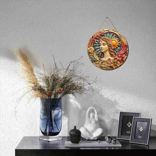 Art Mural en Bois Vintage Soleil & Floral - Panneau Décoratif Rond de 19.99cm pour Bureau, Chambre, Jardin, Mariages - Parfait pour PÃ¢ques, St. Patrick, Saint-Valentin, Ramadan, Automne, Thanksgiving, Noël