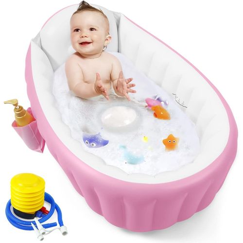 Baignoire Gonflable Bébé Portable - Bain Pliable pour Nourrisson avec Dossier Confort, Antidérapante, Pompe à Air Incluse