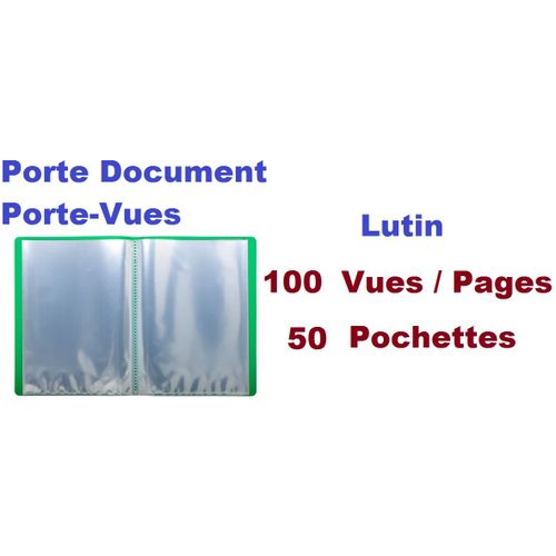 Porte-vues Document,Lutin En Polypropylène,Souple,Ouverture 180°,100 Vues,Vert