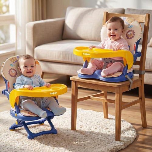 Chaise de Bébé pour Manger et Réhausseur Portable - Siège Enfant Pliable, Chaise Haute de Repas Réglable sur 4 Niveaux avec Tablette et Ceinture de Sécurité