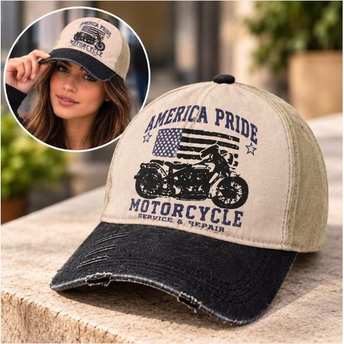 Casquette Unisexe Motorcycle – Casquette Vintage Beige Noir – Style Casual