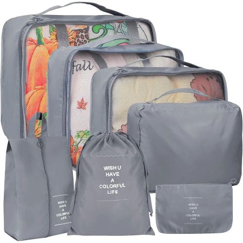 Seasing Ensemble de 7 cubes d'emballage, organisateur de bagages de voyage, sacs de rangement de voyage, organisateurs d'emballage et accessoires de voyage, sac de rangement de voyage léger pour le rangement de vêtements et de chaussures