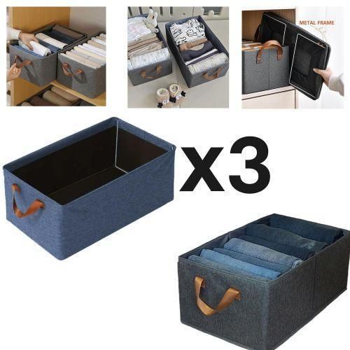 Ensemble de 3 boîtes de rangement pliables en tissu avec poignées - grande capacité et résistantes