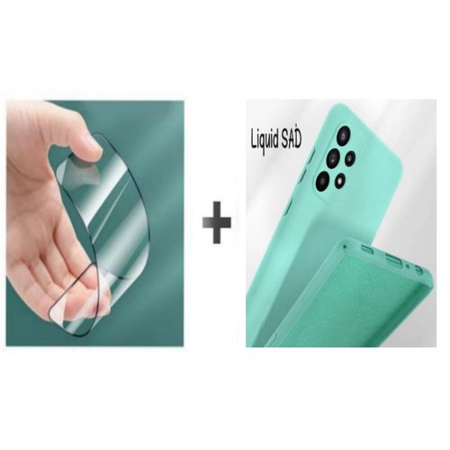 Pack : pochette pour Samsung A73 souple silicone Bleu ciel + ciramik