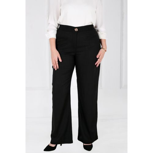Pantalon Femme - Classique Large à Bouton Doré - Lin - Noir