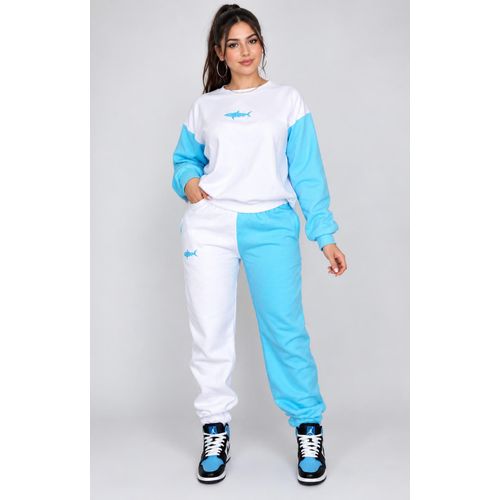 Survêtement Femme Oversize - Ensemble Jogging et Sweat Confort - Bleu ciel & Blan