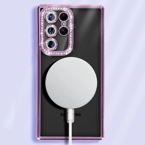 Pochette pour Samsung S24 ultra MagSafe,Contour,Bryant,Strass Mauve