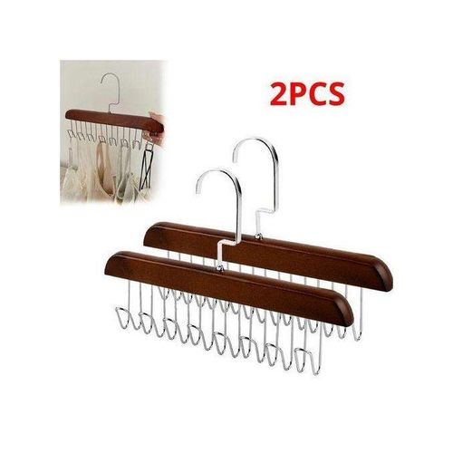 Lot de 2 Cintres en Bois Multifonctions – 8 Crochets Pivotants à 360°