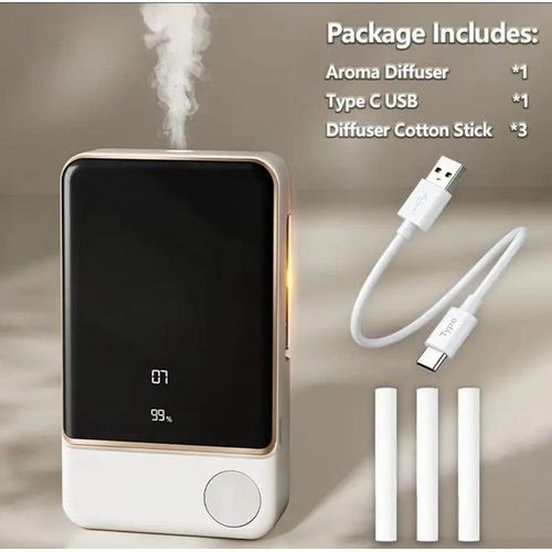 موزع رذاذ العلاج العطري الذكي - جهاز متعدد الوظائف للعلاج العطري بدون ماء مع إضاءة LED - تركيب محمول، بطارية 1800 مللي أمبير، 7 أوضاع، للفنادق والمنازل