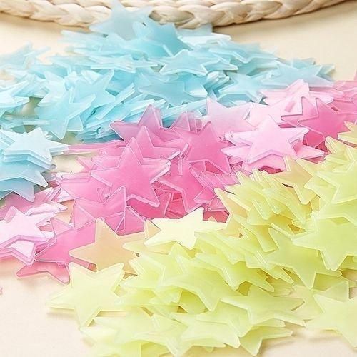 Pack 3x100 Pièces étoiles Lumineuses - Étoiles 3D , stickers muraux fluorescents