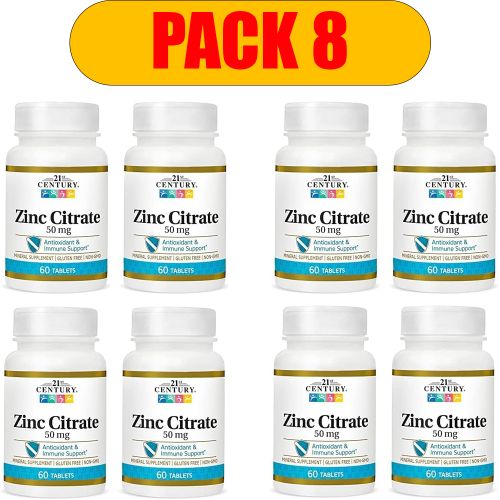 Pack 8 21st Century Zinc Citrate 50 mg 60 Tablets