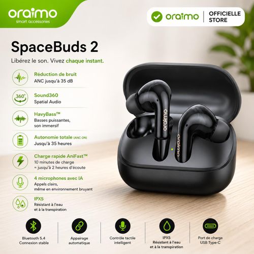 SpaceBuds N avec Réduction de Bruit Active ANC Bluetooth et 38 Heures d'Autonomie, IPX5, OTW-626N