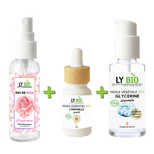 ليبيو مجموعة ماء الورد 100 مل + زيت البابونج العطري 10 مل + زيت الجلسرين 50 مل - بمضخة