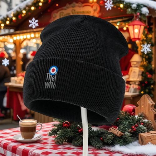 Bonnet 1 pièce avec logo du groupe The Who - Casquette vintage avec logo cible emblématique du rock, adaptée à l'hiver, tricoté en acrylique chaud et coupe-vent pour hommes et femmes, lavable en machine, bonnet rétro unisexe pour cadeaux de Noël, activi
