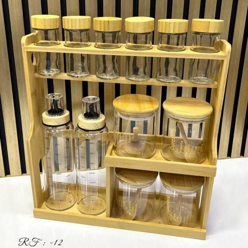 Ensemble de 12 pots à épices et bouteilles dhuile avec support en bois