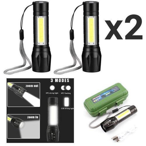 Lampe torche LED rechargeable avec port USB, portée du faisceau de 300 m/328,1 yd, idéale pour le camping, le cyclisme, la randonnée et la chasse.