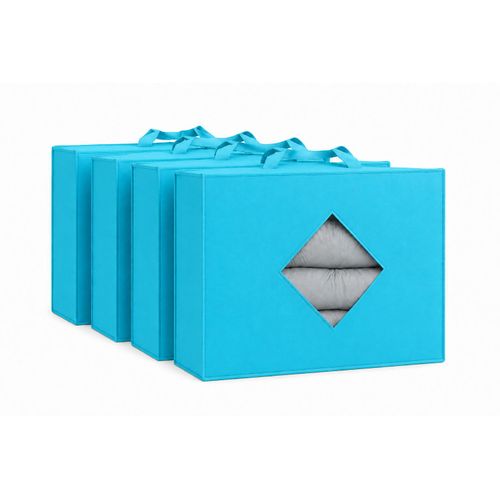 Lot de 5 Housses de Rangement pour Couettes, Couvertures et Vêtements – Sac de Rangement Grande Capacité avec Fenêtre Transparente – Bleu turquoise