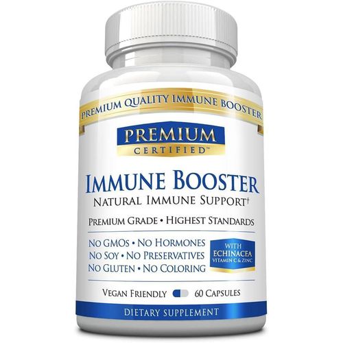 Immune Booster - Complément alimentaire pour le système immunitaire - Vitamines A, C, D3 et E, échinacée, complexe de champignons, zinc et biopérine - 60 capsules végétaliennes