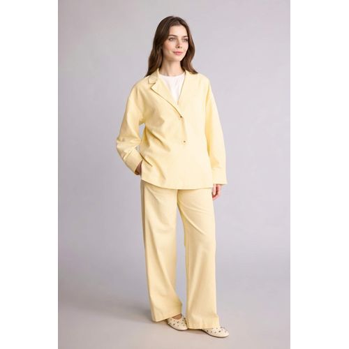 Pantalon en lin mélangé à jambes larges