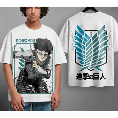 Oversized T-shirt Attack on Titan Teshirt Blanc Anime Manga Japan Levi Ackerman Fashion Tshirt