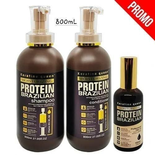 Keratine queen Shampoing 800ml + Huile 100ml + Après-shampoing800ml,