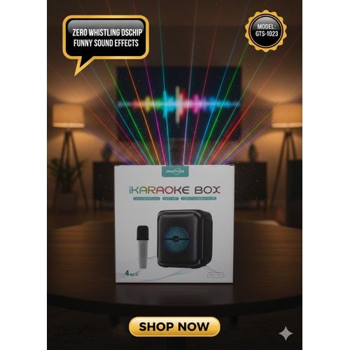 مكبر صوت كاريوكي بلوتوث محمول مع ميكروفون لاسلكي واحد، صوت مضخم، 12 تأثيرات ضوئية RGB، USB، AUX وكارت TF