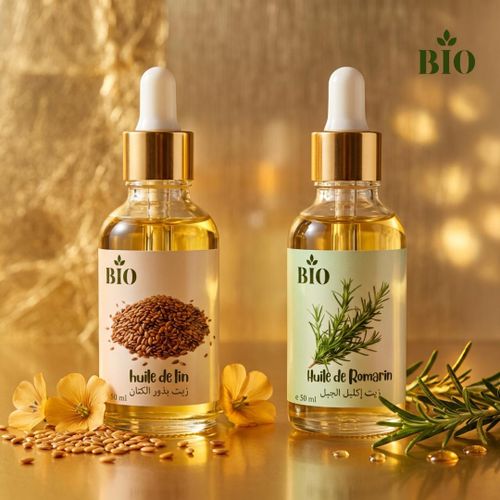 Huile végétale de lin 50 ml et Huile de romarin 50 ml cosmétique